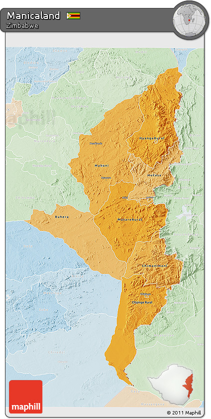 Political Shades 3D Map of Manicaland, lighten