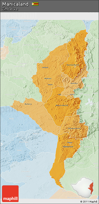 Political Shades 3D Map of Manicaland, lighten