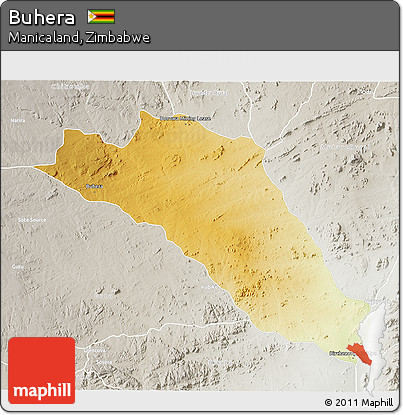 Physical 3D Map of Buhera, lighten, semi-desaturated