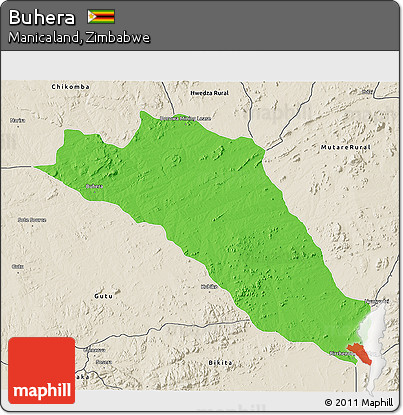 Political 3D Map of Buhera, shaded relief outside