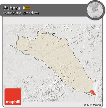 Shaded Relief 3D Map of Buhera, lighten, semi-desaturated