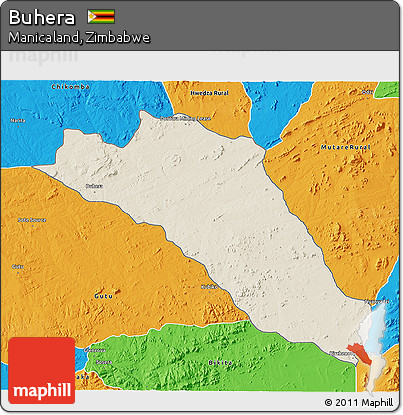 Shaded Relief 3D Map of Buhera, political outside