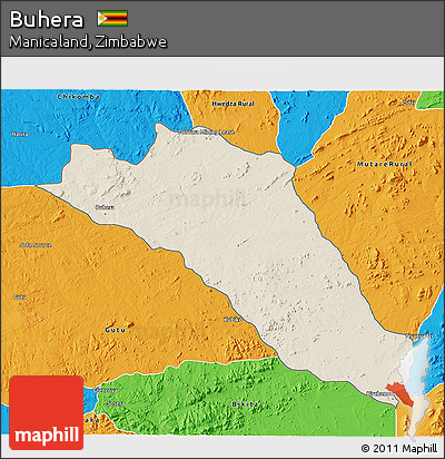 Shaded Relief 3D Map of Buhera, political outside
