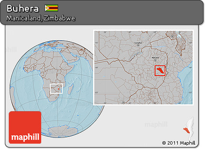 Gray Location Map of Buhera, within the entire country, hill shading