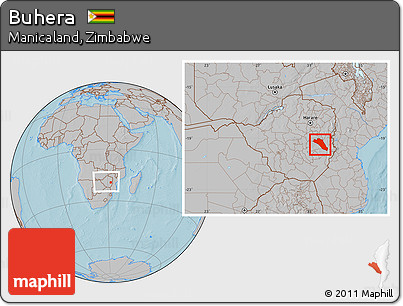 Gray Location Map of Buhera, within the entire country, hill shading