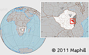 Gray Location Map of Buhera, highlighted country, highlighted parent region, within the entire country, hill shading