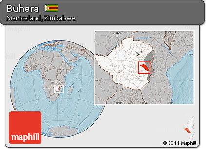 Gray Location Map of Buhera, highlighted country, highlighted parent region, hill shading