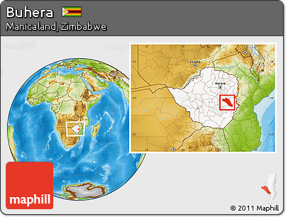 Physical Location Map of Buhera, highlighted country, within the entire country