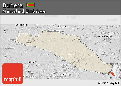 Shaded Relief Panoramic Map of Buhera, desaturated