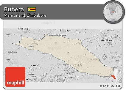 Shaded Relief Panoramic Map of Buhera, desaturated