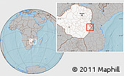 Gray Location Map of CHIPINGE Urban, highlighted country, hill shading