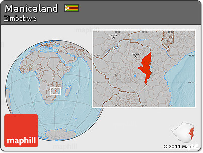 Gray Location Map of Manicaland, hill shading