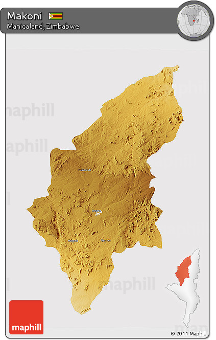 Physical 3D Map of Makoni, cropped outside