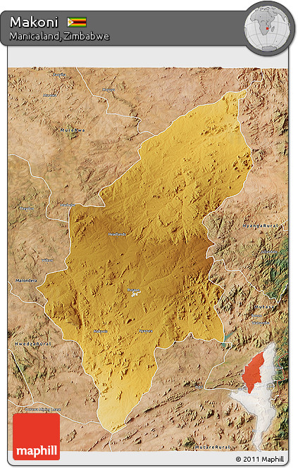 Physical 3D Map of Makoni, satellite outside