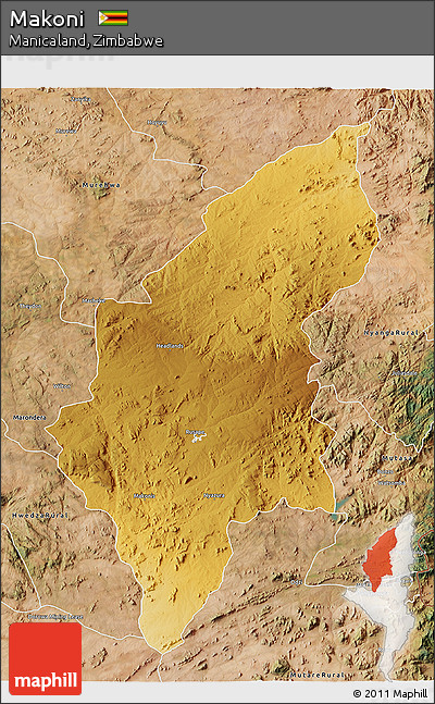 Physical 3D Map of Makoni, satellite outside
