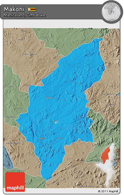 Political 3D Map of Makoni, semi-desaturated
