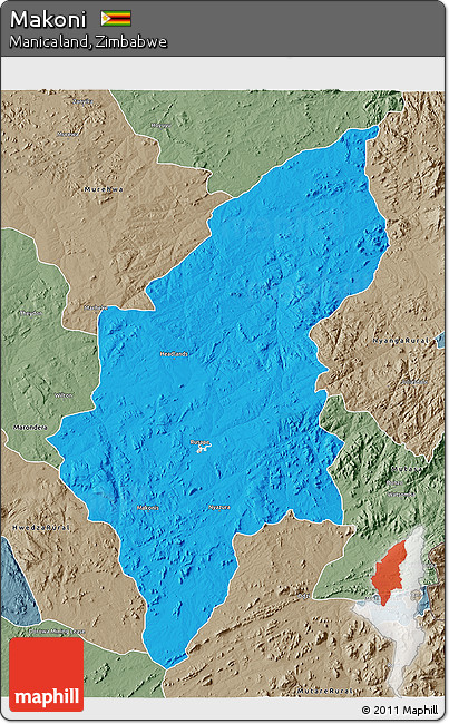 Political 3D Map of Makoni, semi-desaturated