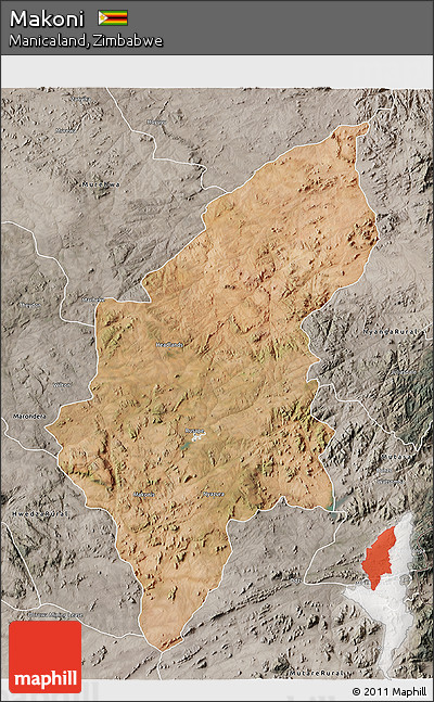 Satellite 3D Map of Makoni, semi-desaturated