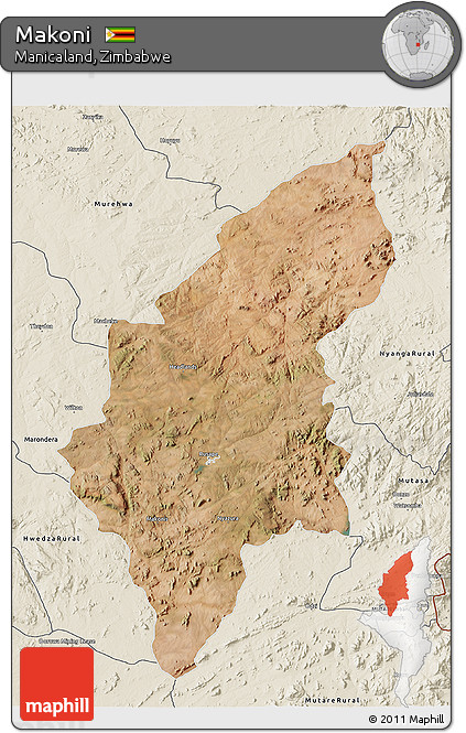 Satellite 3D Map of Makoni, shaded relief outside