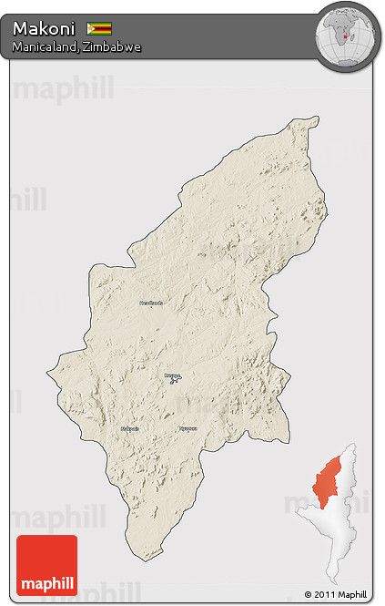 Shaded Relief 3D Map of Makoni, cropped outside