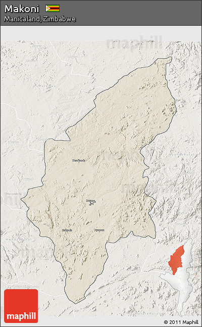 Shaded Relief 3D Map of Makoni, lighten