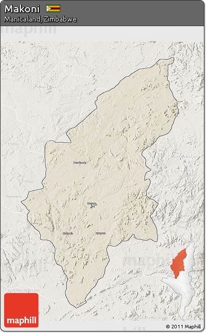 Shaded Relief 3D Map of Makoni, lighten