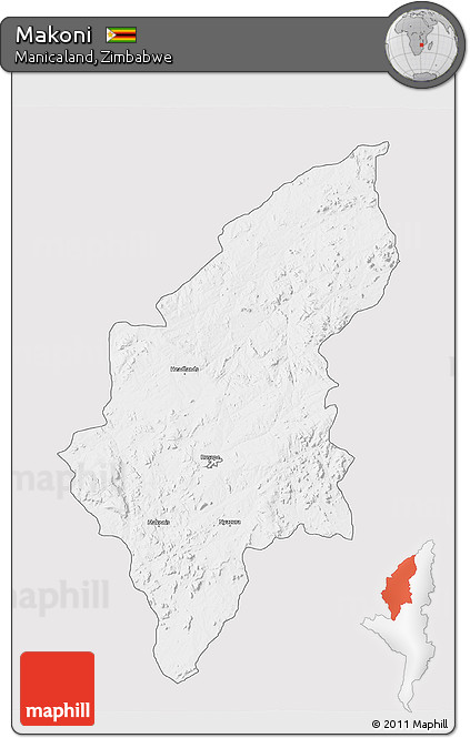 Silver Style 3D Map of Makoni, single color outside