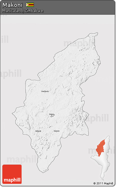 Silver Style 3D Map of Makoni, single color outside