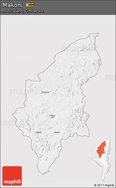Silver Style 3D Map of Makoni, single color outside