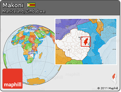 Political Location Map of Makoni, highlighted country
