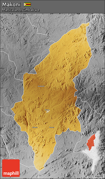 Physical Map of Makoni, desaturated