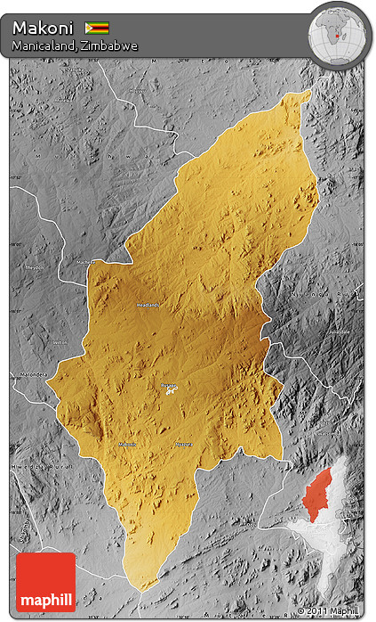Physical Map of Makoni, desaturated