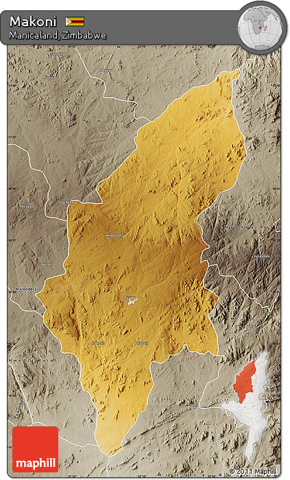 Physical Map of Makoni, semi-desaturated