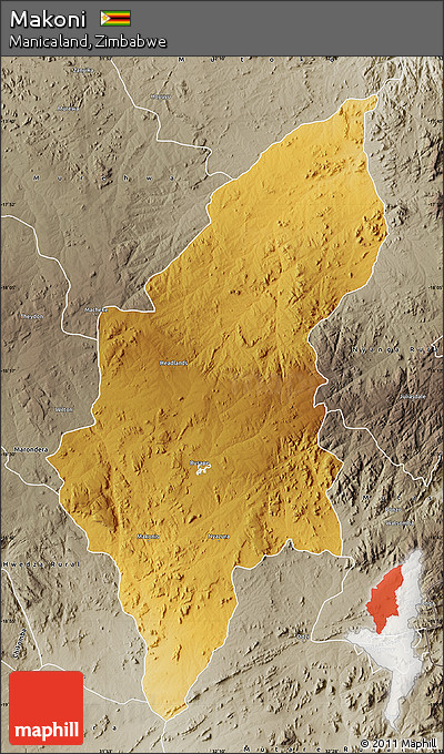 Physical Map of Makoni, semi-desaturated