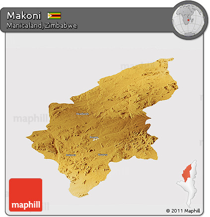 Physical Panoramic Map of Makoni, cropped outside