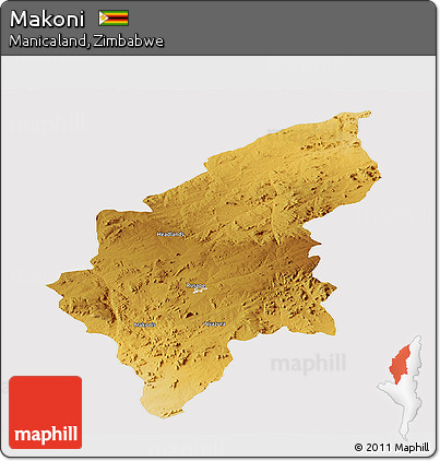 Physical Panoramic Map of Makoni, cropped outside