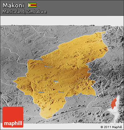 Physical Panoramic Map of Makoni, desaturated
