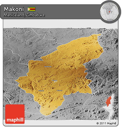 Physical Panoramic Map of Makoni, desaturated