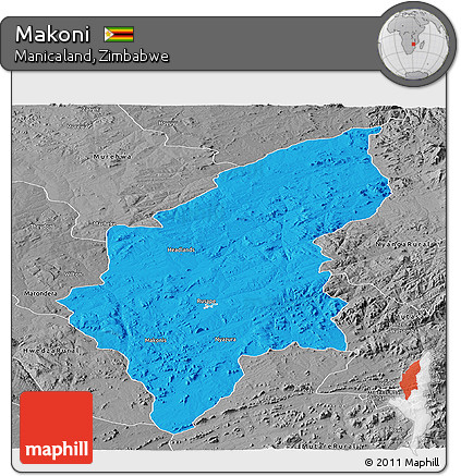 Political Panoramic Map of Makoni, desaturated