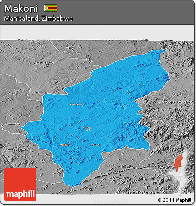 Political Panoramic Map of Makoni, desaturated