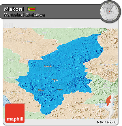 Political Panoramic Map of Makoni, lighten