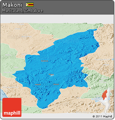 Political Panoramic Map of Makoni, lighten