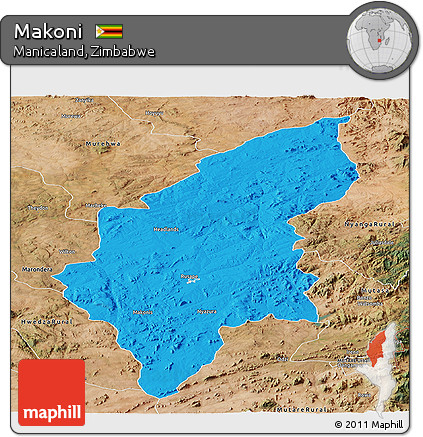 Political Panoramic Map of Makoni, satellite outside
