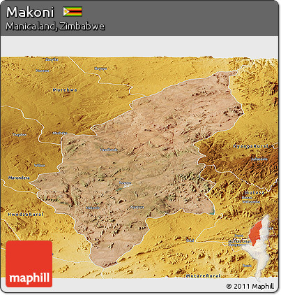 Satellite Panoramic Map of Makoni, physical outside