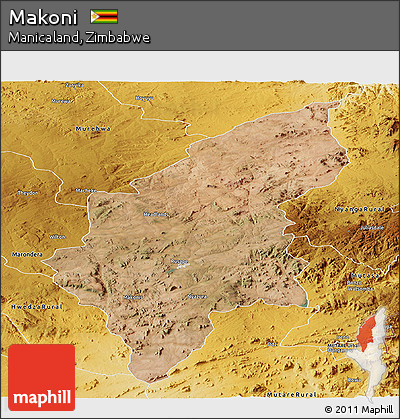 Satellite Panoramic Map of Makoni, physical outside