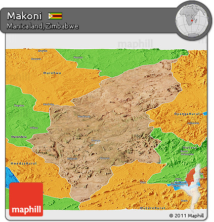 Satellite Panoramic Map of Makoni, political outside