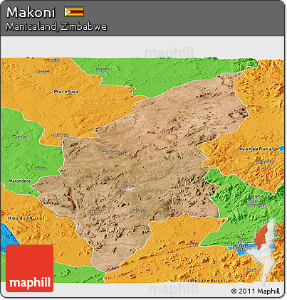 Satellite Panoramic Map of Makoni, political outside