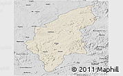 Shaded Relief Panoramic Map of Makoni, desaturated