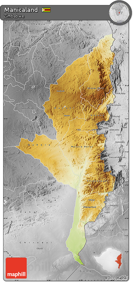 Physical Map of Manicaland, desaturated