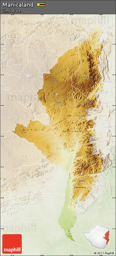 Physical Map of Manicaland, lighten